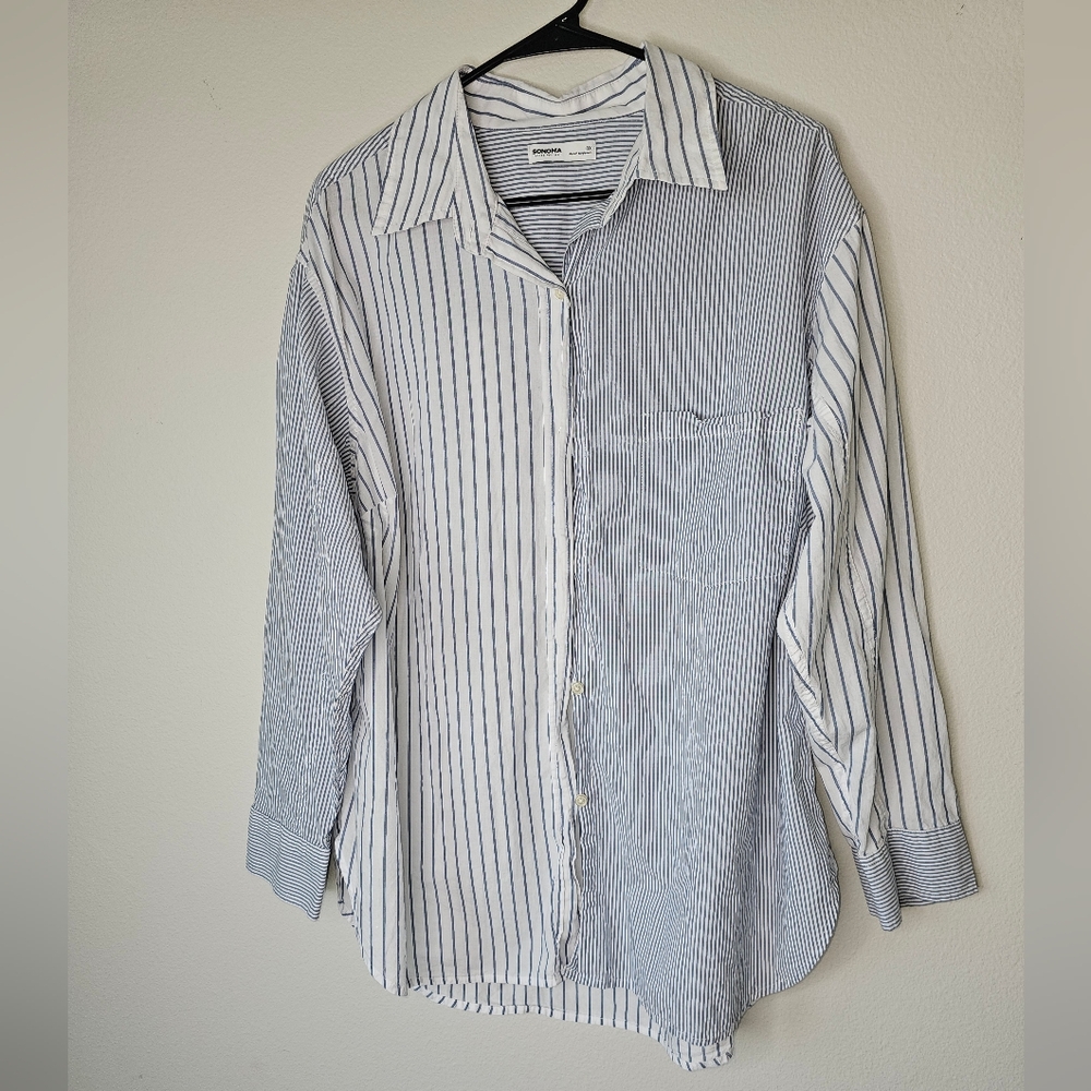 Sonoma Blue and White Casual Button Down Shirt